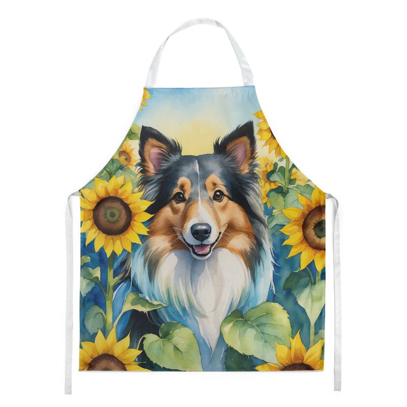 Sheltie en tablier tournesols