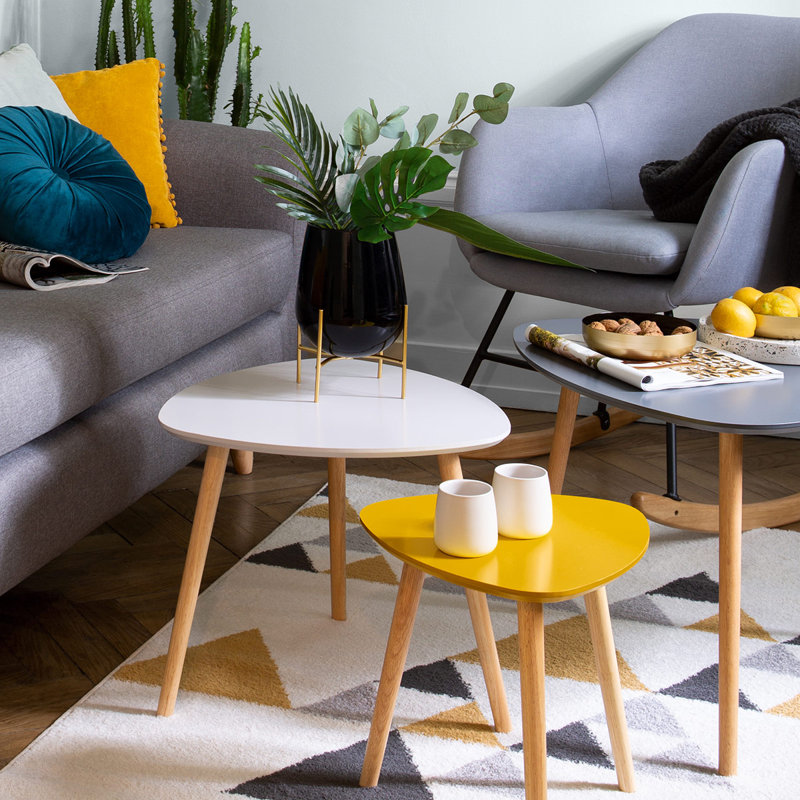 Ingram 3 Piece Nest of Tables, Dark Grey/Light Grey/Yellow