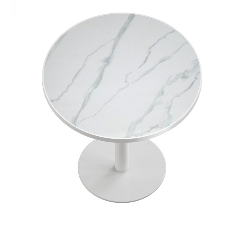 Table bistro ronde de 31,5 pouces avec plateau en faux marbre et plateau en métal robuste, facile à assembler, diamètre de la structure en métal robuste