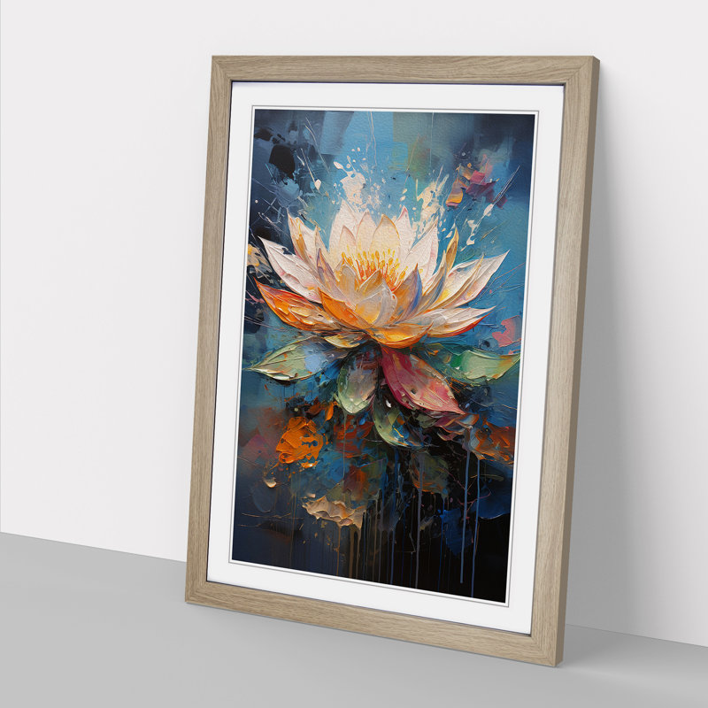 Lotus Flower Action No.4 - Single Picture Frame Print on Wood, 34cm H x 25cm W x 2cm D, Oak