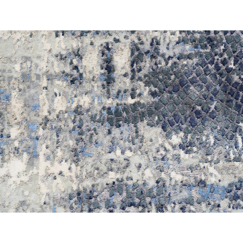 Tapis bleu en laine et en soie noué à la main 2 pi 5 po x 10 pi 3FC9BB38305141A4A92352E389C1B620