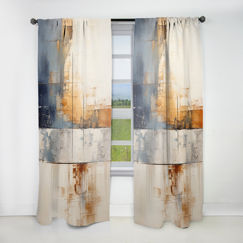 Kewstoke Abstract Beige Gold Road Collage III - Modern Velvet Curtain - Room Darkening - 1 panel, 52" W x 84" L