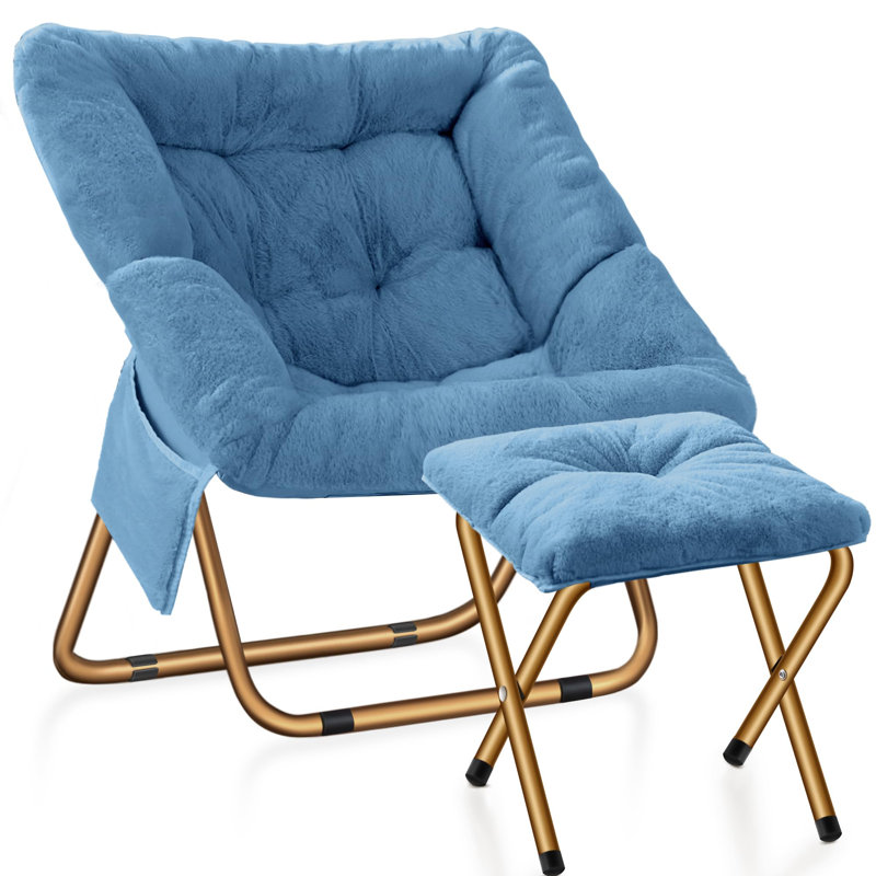 Comfy Upholstered Saucer Accent Chair with Matching Ottoman and Sturdy Gold Metal Frame, Modern Lounge Seating for Living Room, Bedroom