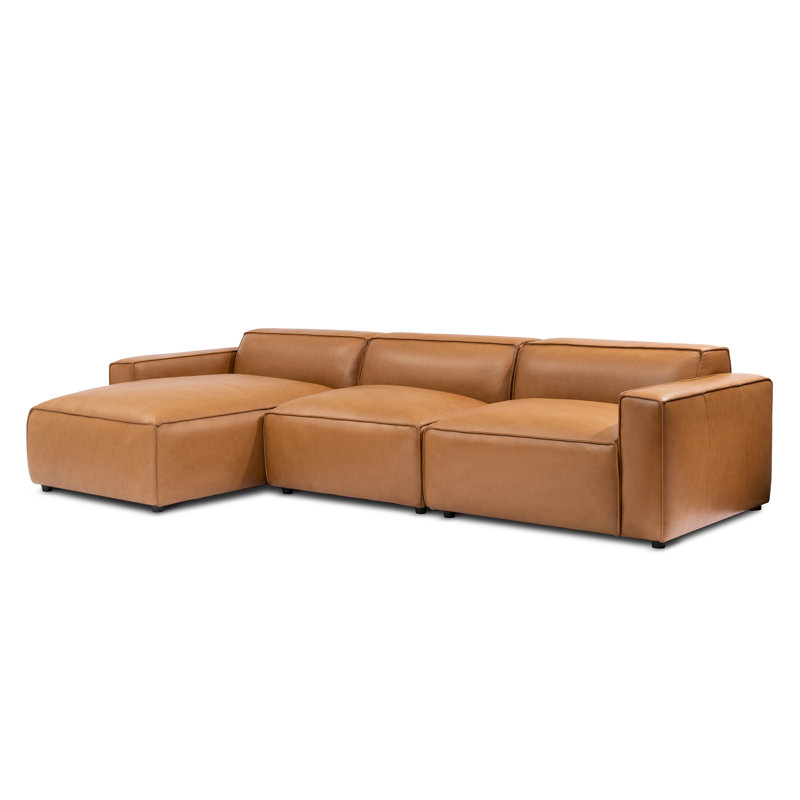 Hamall Nathan Full Aniline Leather Modular Sofa With Down Feather, Brown Genuine Leather, Left Hand Facing