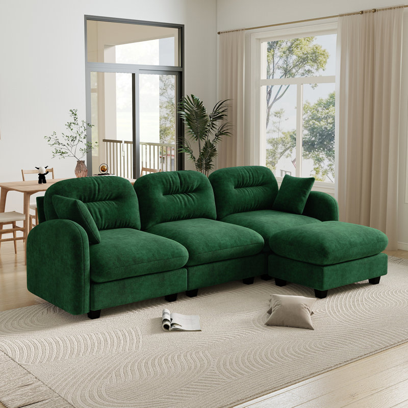 Canapé modulaire en L 107 po en chenille avec canapé, Vert
