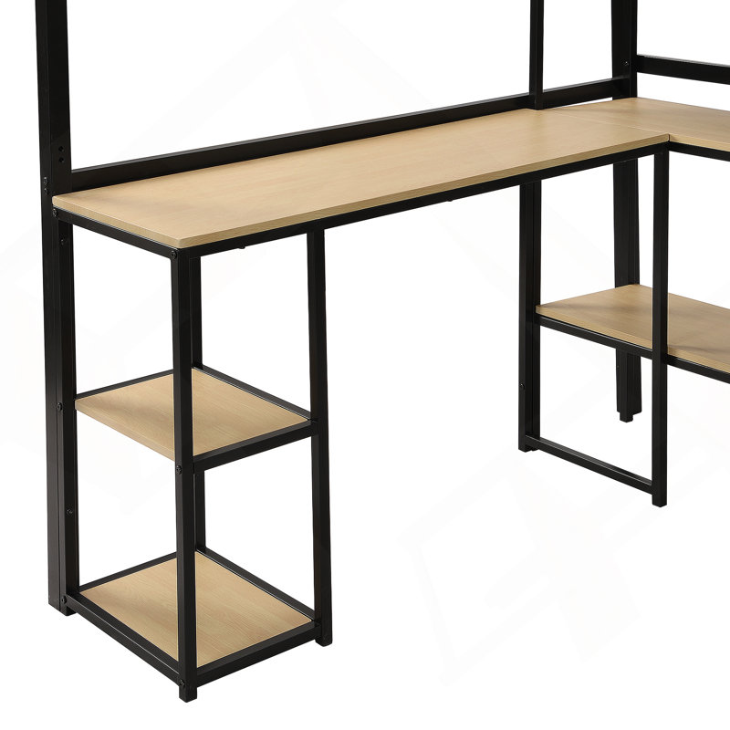 Lit mezzanine en métal avec escalier intégré et tablettes