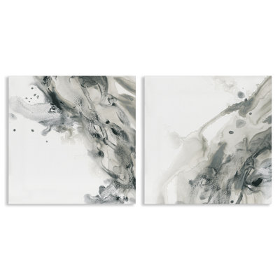 Ensemble abstrait d'art mural abstrait monochromatique liquide 2 pièces par June Erica Vess