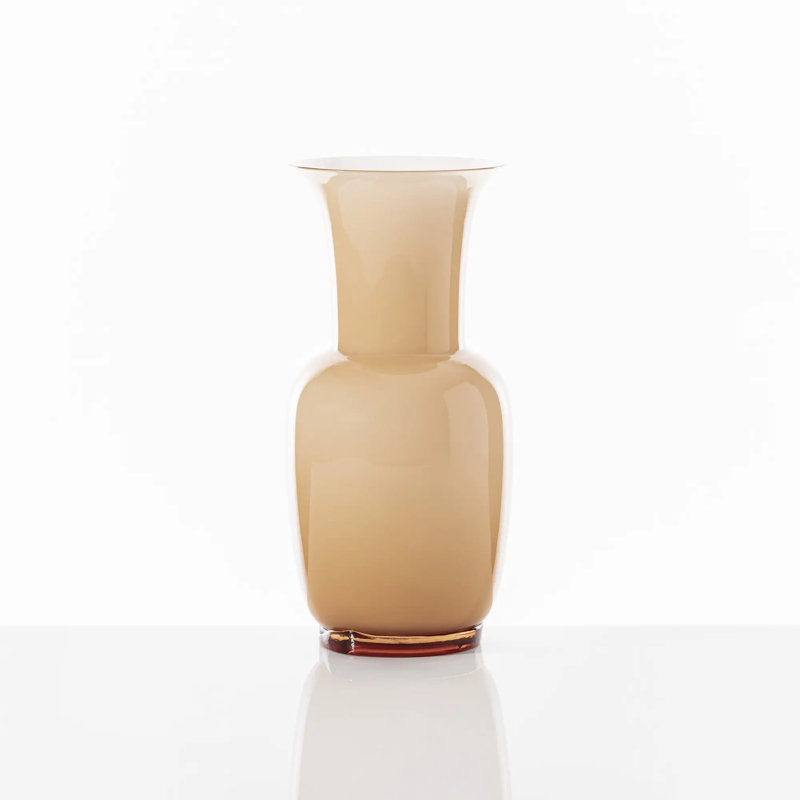 Venini Opalino Vase, 14.17" H x 6.69" W x 6.69" D, Pesca/Milk White