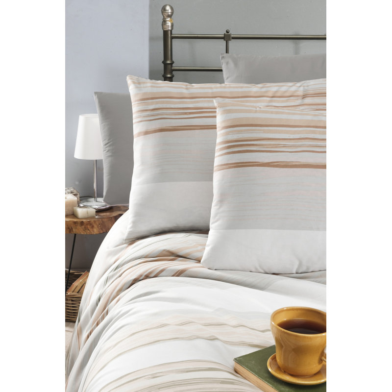 Ensemble de housse de couette 100% coton brun / crème / blanc Deviny