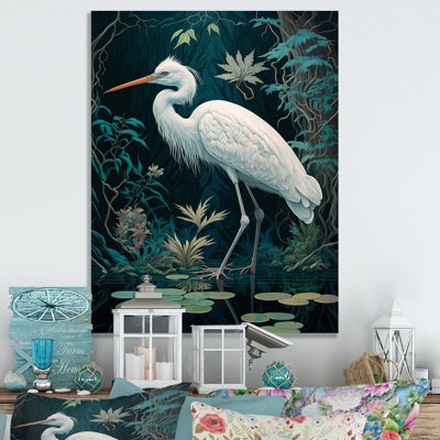 Décoration murale en métal Cigogne blanche debout dans un étang I - animaux oiseaux