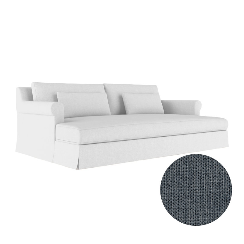Ludlow Rolled-Arm Skirted Daybed, Weathered, Vintage Leather Alabaster