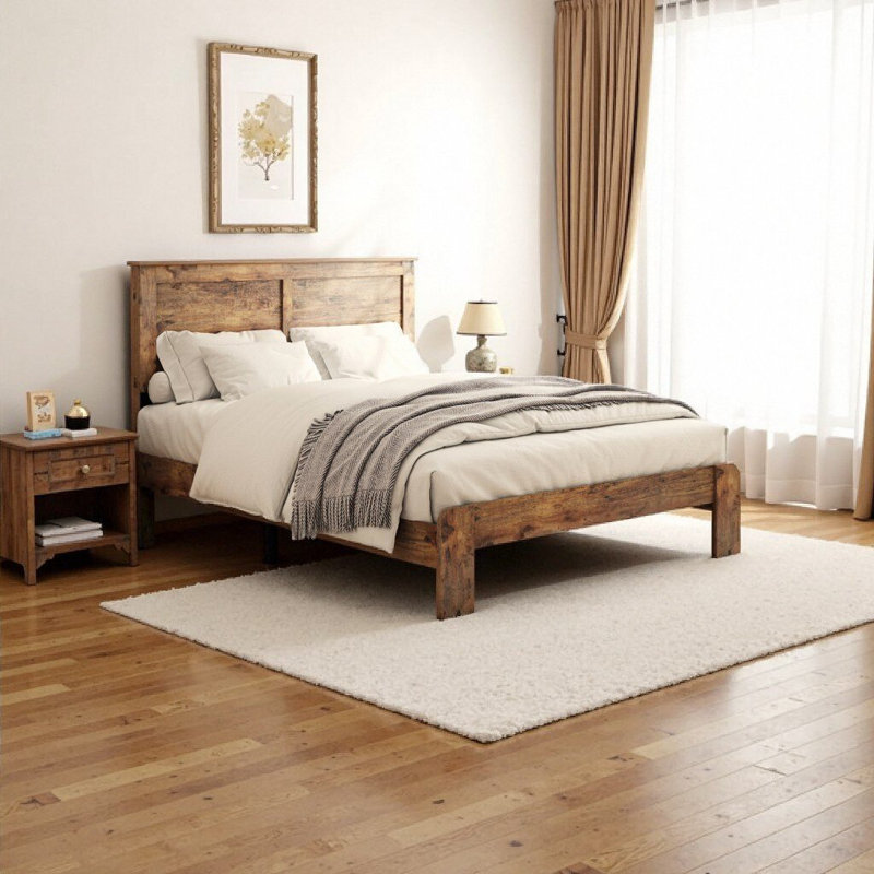 Structure de lit plateforme très grand brun foncé avec rangement sous le lit | Sans bruit | Sommier tapissier non requis | Assemblage facile | Design industriel