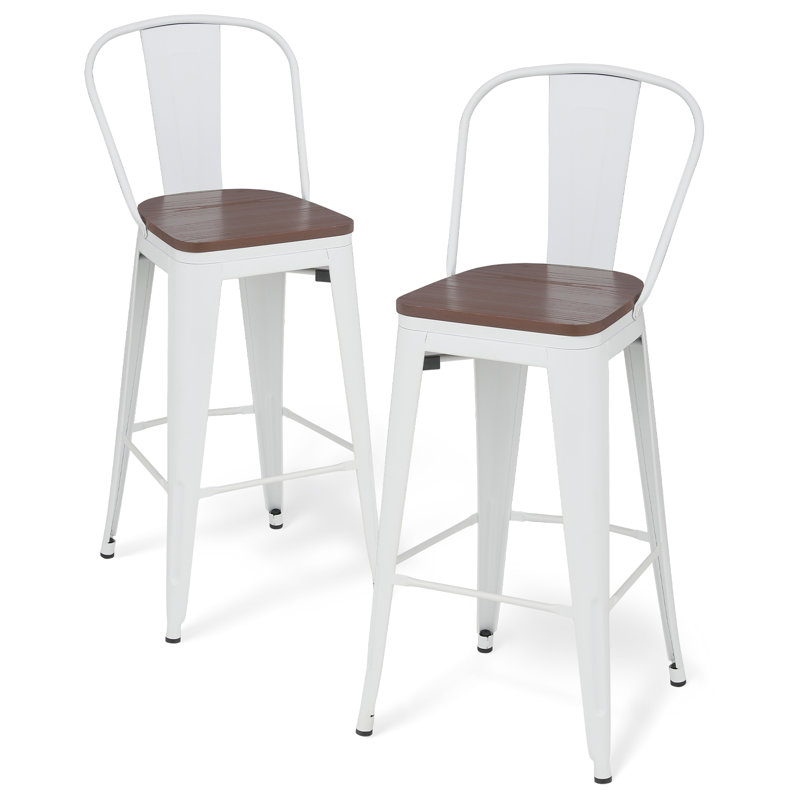 Johntell Metal Dining Chair Counter Height Chairs Stackable Barstools Wood with Removable Backrest, White Cream