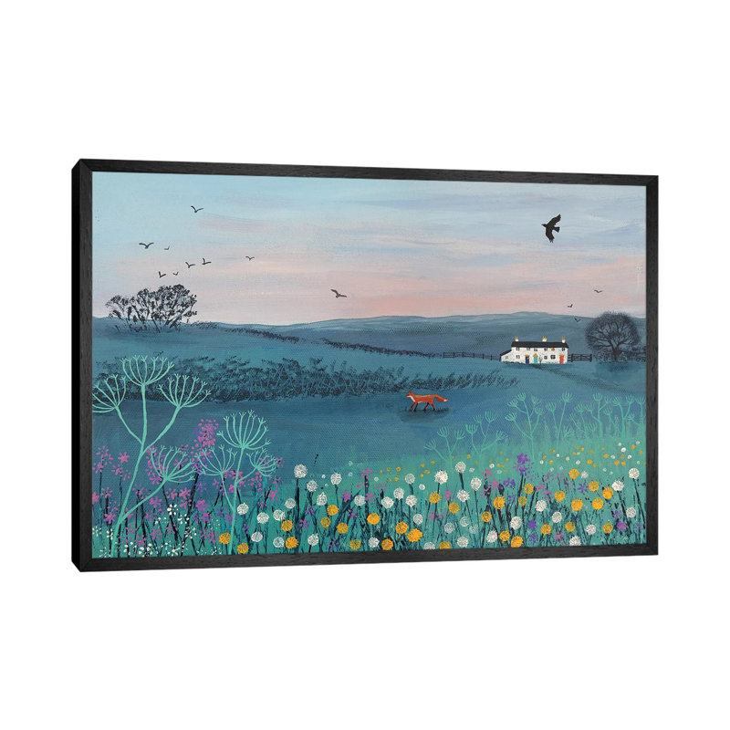 Across Dusky Meadow by Jo Grundy - Painting on Canvas, 45.72cm H x 66.04cm W x 3.81cm D, Black Framed