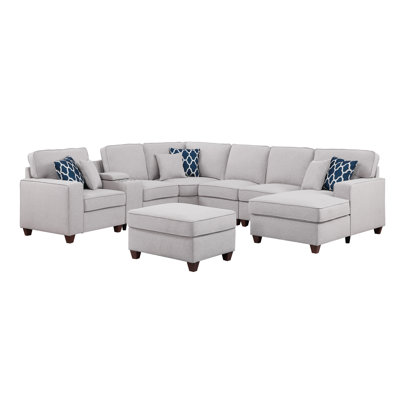 8-Piece Linen Upholstered Sectional Sofa with Ottoman
