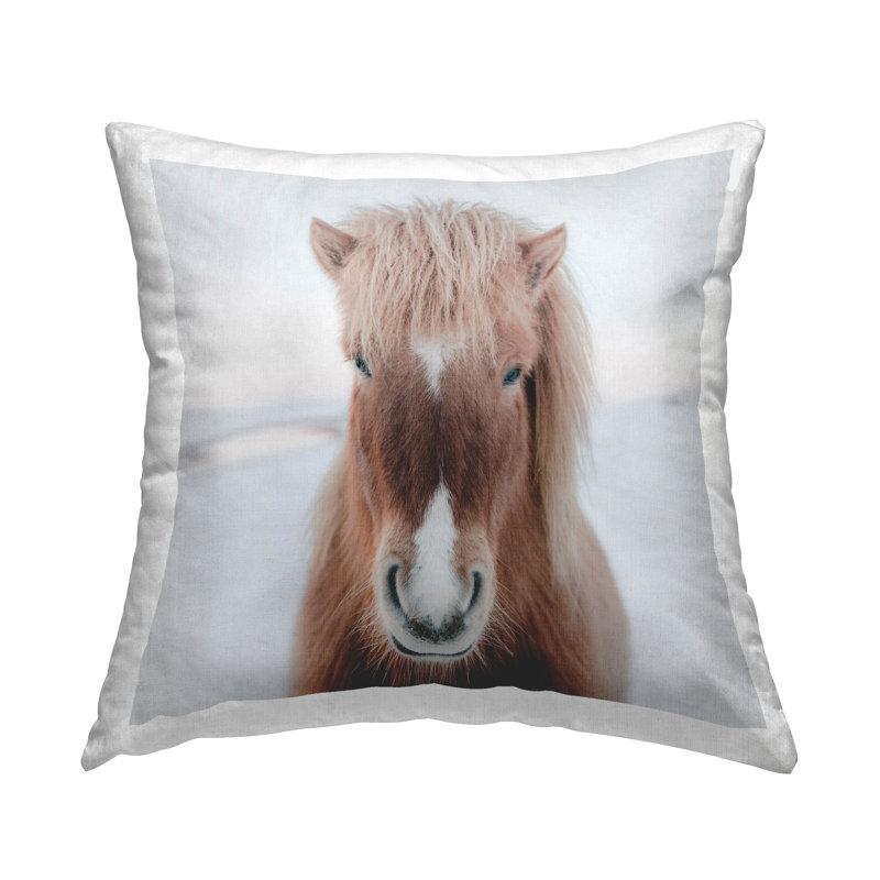 Majestic Brown Horse Winter Landscape Square Throw Pillow Set