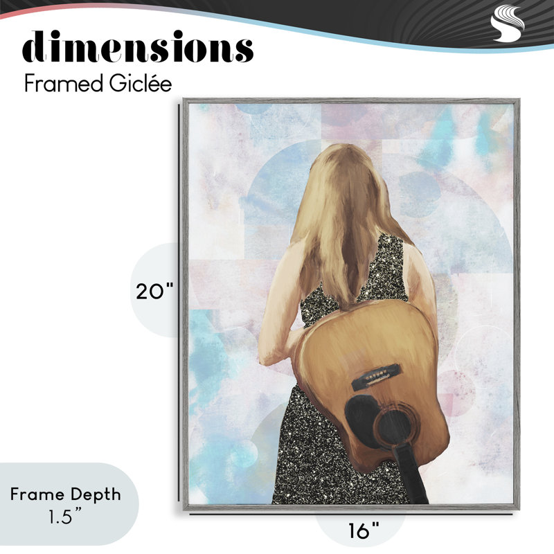 Rêvant avec ma guitare, estampe numérique, conception par Dan Meneely, H 20 po x l 16 po, Estampe numérique Farmhouse