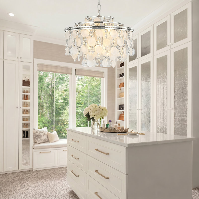 Luminaire suspendu en nickel poli naturel Capiz, 18 pouces