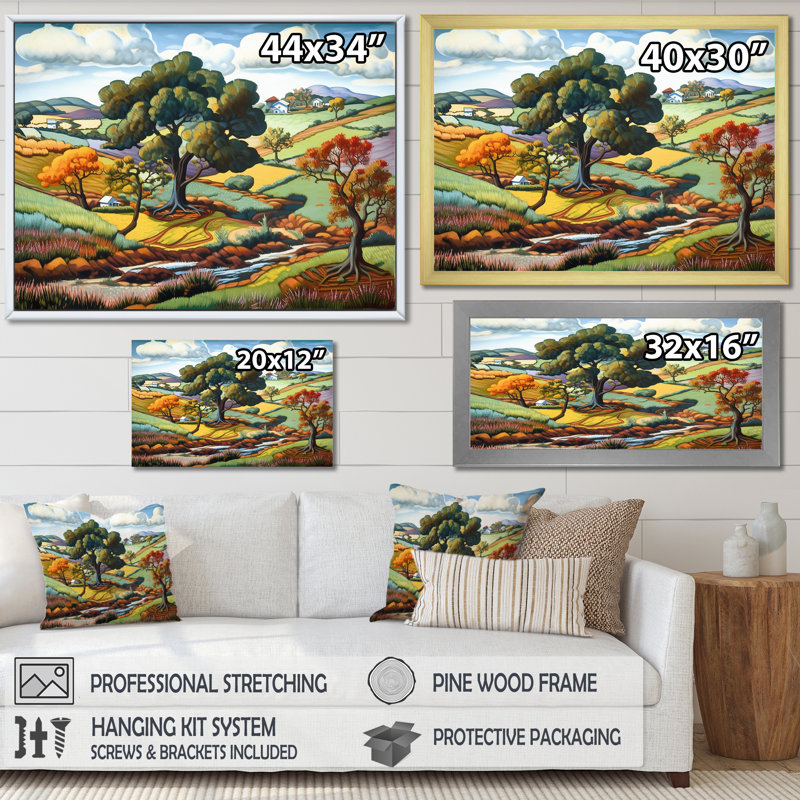 Peinture d'automne «Mountain Beauty Serenity», Cadre simple blanc, H 30 po x l 40 po x P 1,5 po