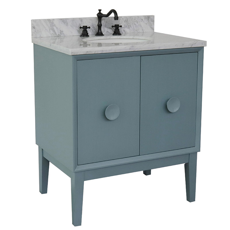 Crumley 31'' Single Bathroom Vanity with Top, Aqua Blue/White Carrara