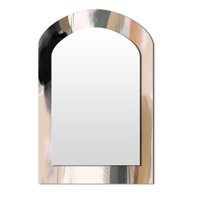 Painting Of Abstract Shapes III - Abstract Painting Arch Mirror, Brown Asymmetrical Decorative Wall Mirror, Printed Metal Art