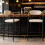 Ensemble de 6 tabourets de bar, hauteur d'assise de 76 cm, tabourets de comptoir modernes rembourrés, tissu beige avec accoudoirs dorés, structure ergonomique en métal noir pour îlot de cuisine et comptoir de salle à manger