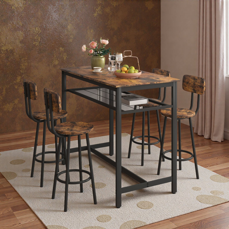 Ensemble de table de bar 5 pièces, ensemble de 4 tables de bar et chaises de cuisine, table de comptoir moderne en métal avec tabourets pour la salle à manger, la table de petit-déjeuner du salon