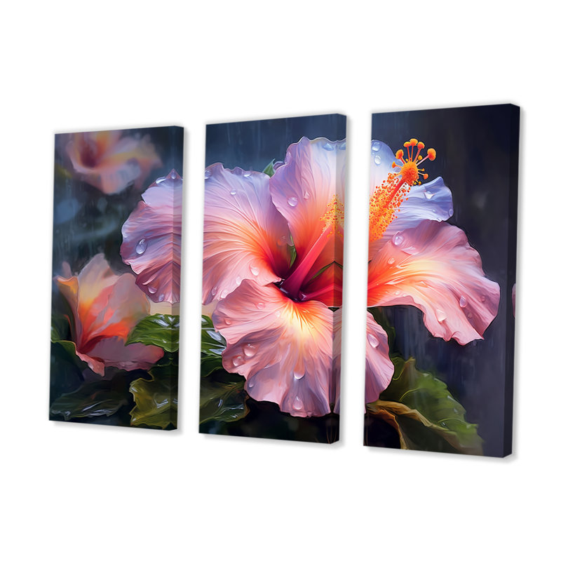 Vibrant hibiscus dans l'allure tropicale I - ensemble d'art mural hibiscus, H 28 po x l 36 po x P 1 po