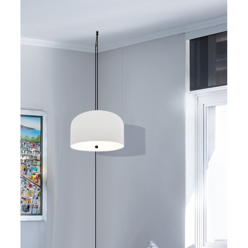 Luminaire suspendu tambour 2 lumières Lillian, Noir, Blanc