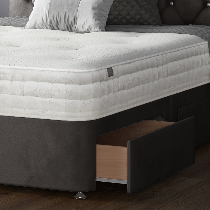 Eberhardt Upholstered Divan Bed, Single (3'), Charcoal, 2 Left Drawers