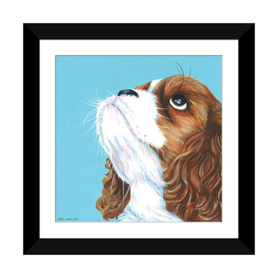 « king charles cavalier on aqua, square » par kirstin en bois, reproduction d’art sur toile