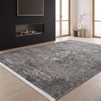 Anthracite free-form abstract machine-woven polypropylene area rug