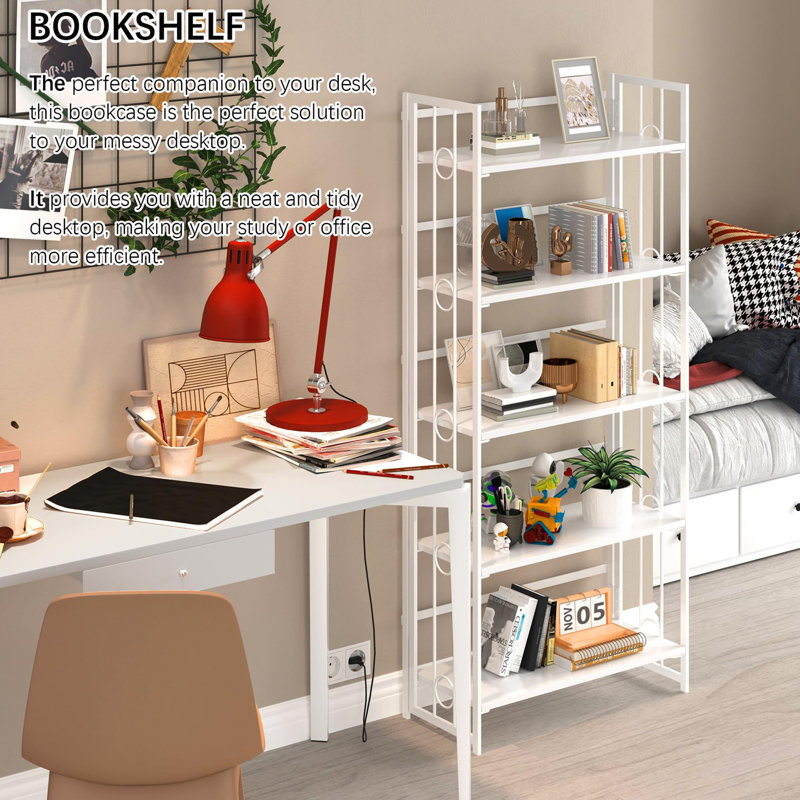 Bibliothèque pliante 5 étages sans assemblage, Entièrement blanche