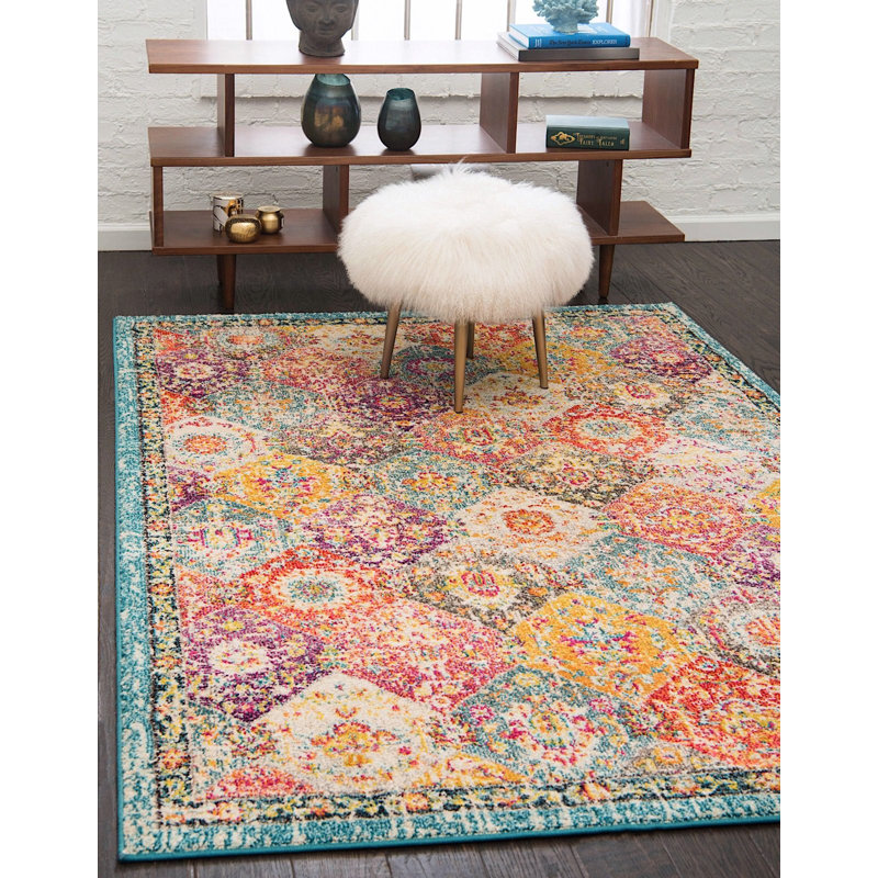 Tapis abstrait doré / vert Galyean, Rectangulaire 8 pi x 10 pi