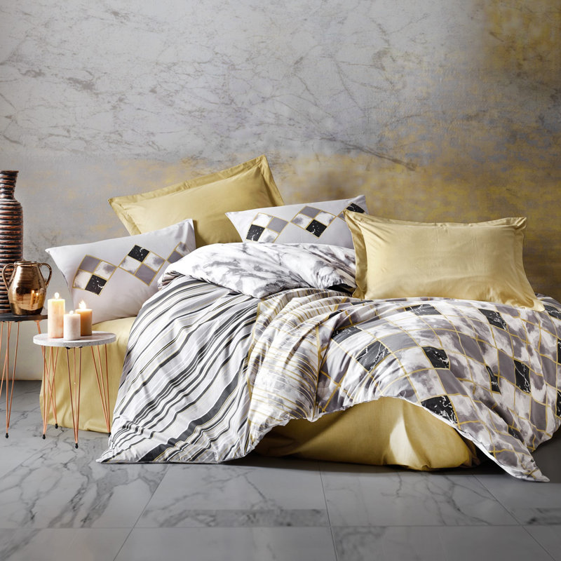Ensemble de housse de couette Cubes, Housse de couette double + 1 drap + 2 taies d'orei