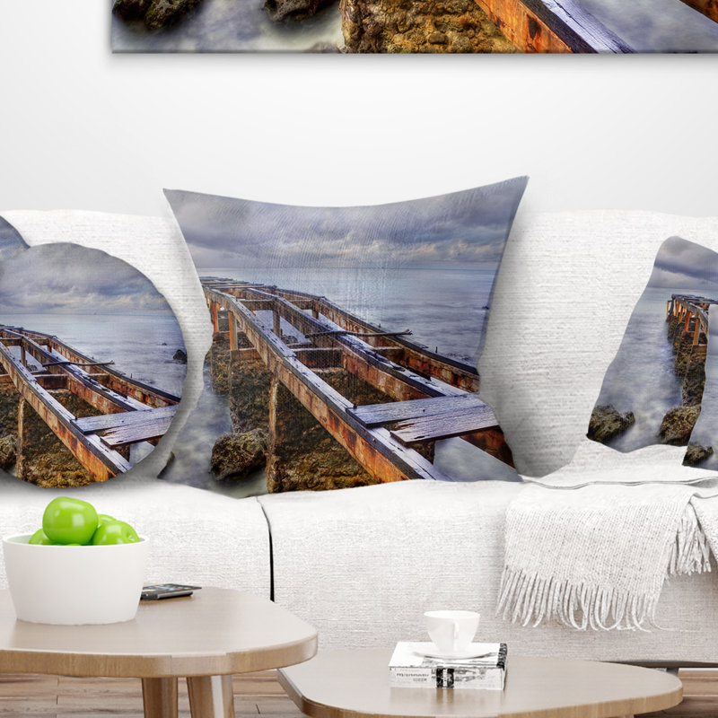 Coussin imprimé Old Beach, 18 po x 18 po, Coussin décoratif