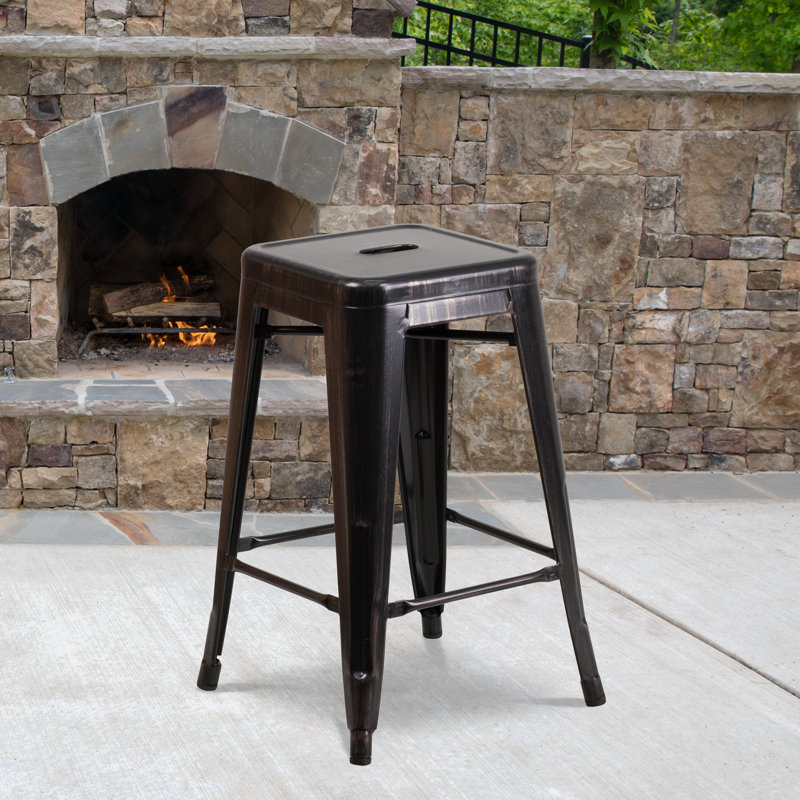 Nieva Commercial Grade Backless Indoor-Outdoor Stool with Square Seat, Black, Counter Stool (24” Seat Height), 4