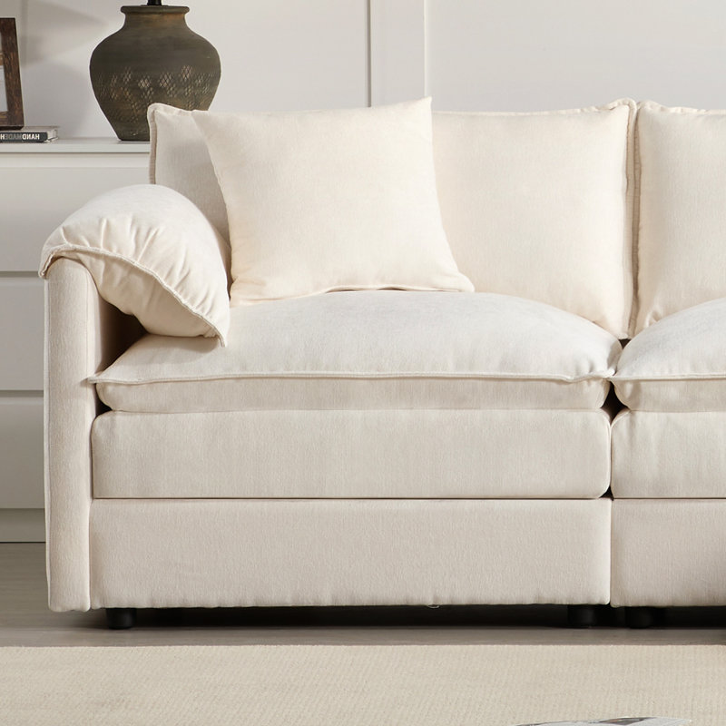 Canapé en velours côtelé de style moderne 113,7 pouces, canapé modulaire avec configuration flexible, conception sans cadre et sans os, emballage compressé, idéal pour les appartements et les meubles de bureau, aucun assemblage requis, beige