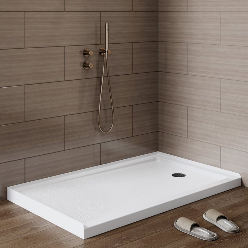 L 60 po x l 36 po, bac de douche en acrylique avec drain à droite, conception antidérapante; Comprend un ensemble de bonde