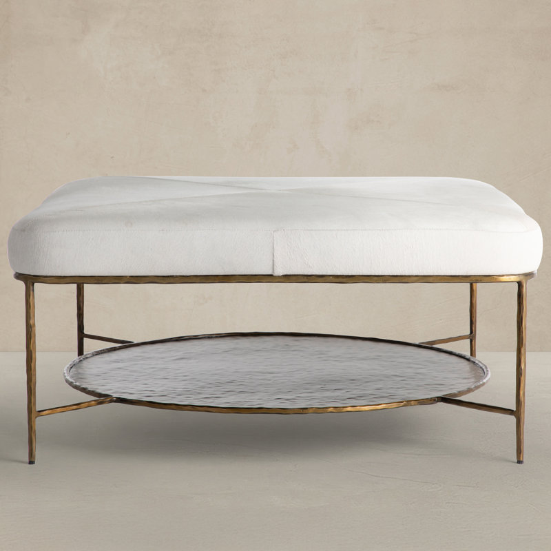 Laurie 40 Wide Genuine Leather Rectangle Storage Ottoman with Storage