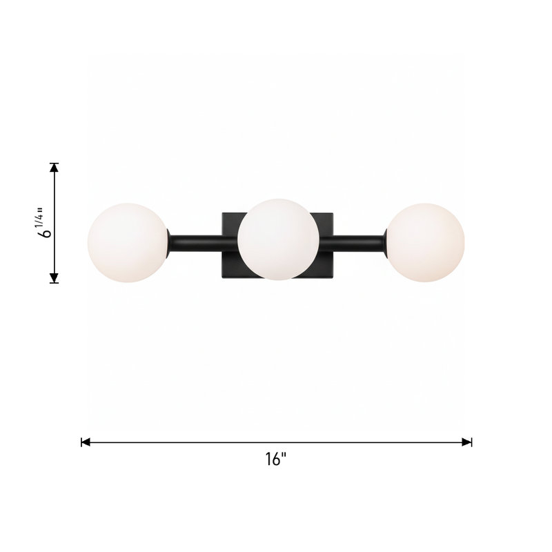 Sean Lavin Altair Bathroom Bedroom Wall Fixture With Milk Shade, Aged Iron, 6.25" H x 16" W x 5.125" D, 3 Lights