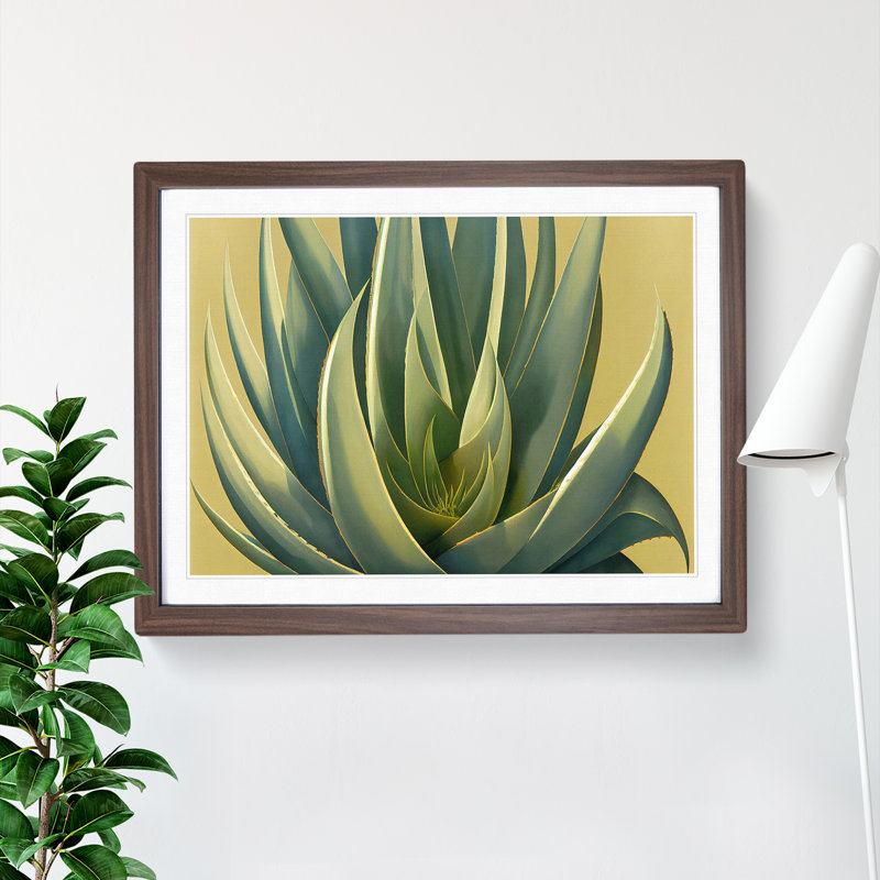 Lush Aloe Vera Plant 1 Piece Single Picture Frame Wall Art, 46cm H x 64cm W x 2cm D, Walnut