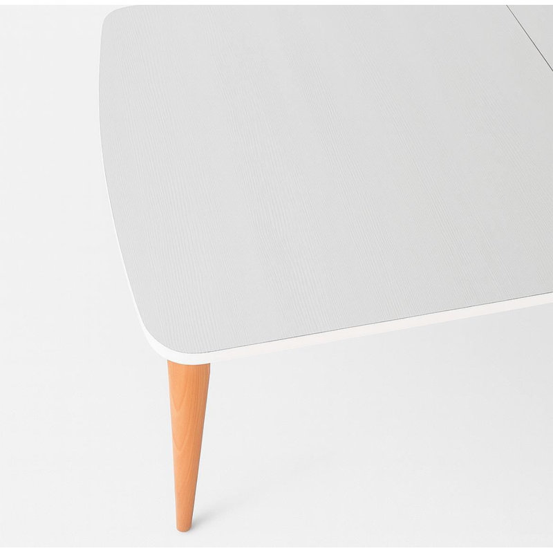 Ensemble de table et chaises de salle à manger extensible Modern (5 pièces), en bois de hêtre blanc et noir, 50,0 x 29,5 x 27,6 pouces | Dessus en mélamine résistant aux égratignures, chaises 100% en polyester Bouclette | Design scandinave pour un repas élégant