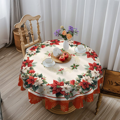 1 pièce Edford en polyester rond / rectangulaire, Edford de Noël avec pin, bonhomme de neige, camion, bordure encastrée, décorations de Noël pour table à manger, décoration de table de fête de fête, cadeau de fête parfait