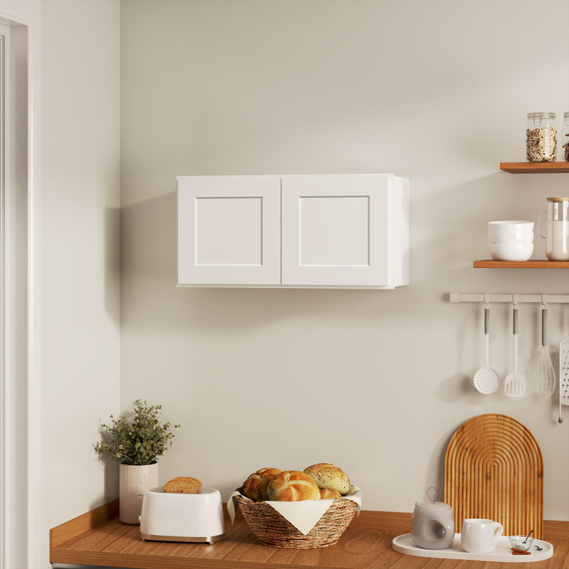 Armoire murale prête à assembler 2 portes, Blanc shaker, L 30 po x H 18 po x P 12 po