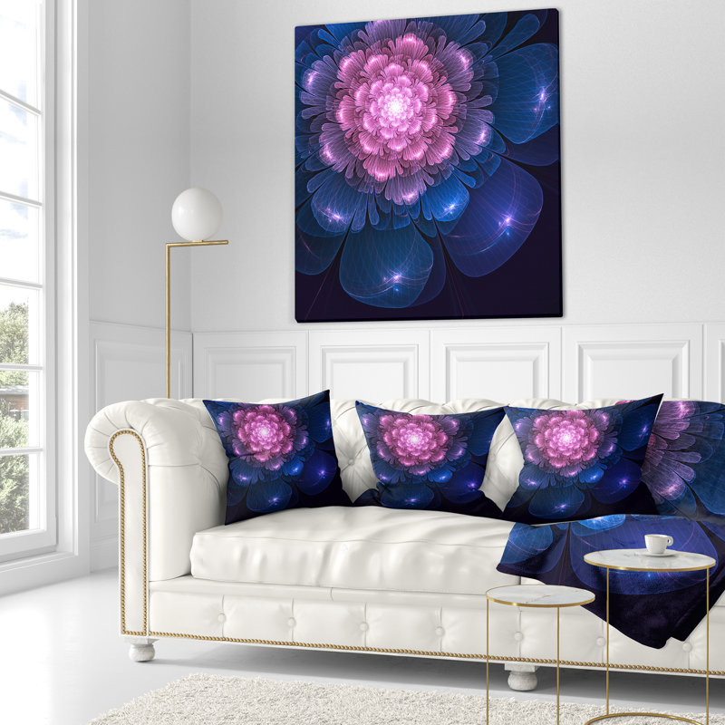 Fleur fractale rose et bleu - coussin à imprimé floral, 16 po x 1 po, Coussin décoratif