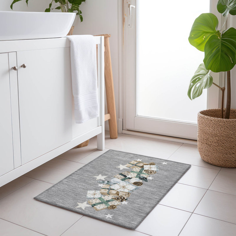 Tapis intérieur / extérieur gris lavable à la machine Xhevrie, Rectangle 1 pi 8 po x 2 pi 6 po