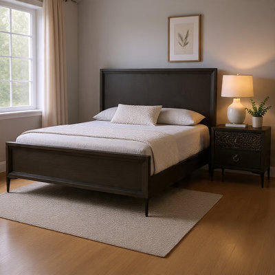 Queen Bedroom Set, Espresso Brown, Silver, Black Wood, 2 Piece Set with Nightstand
