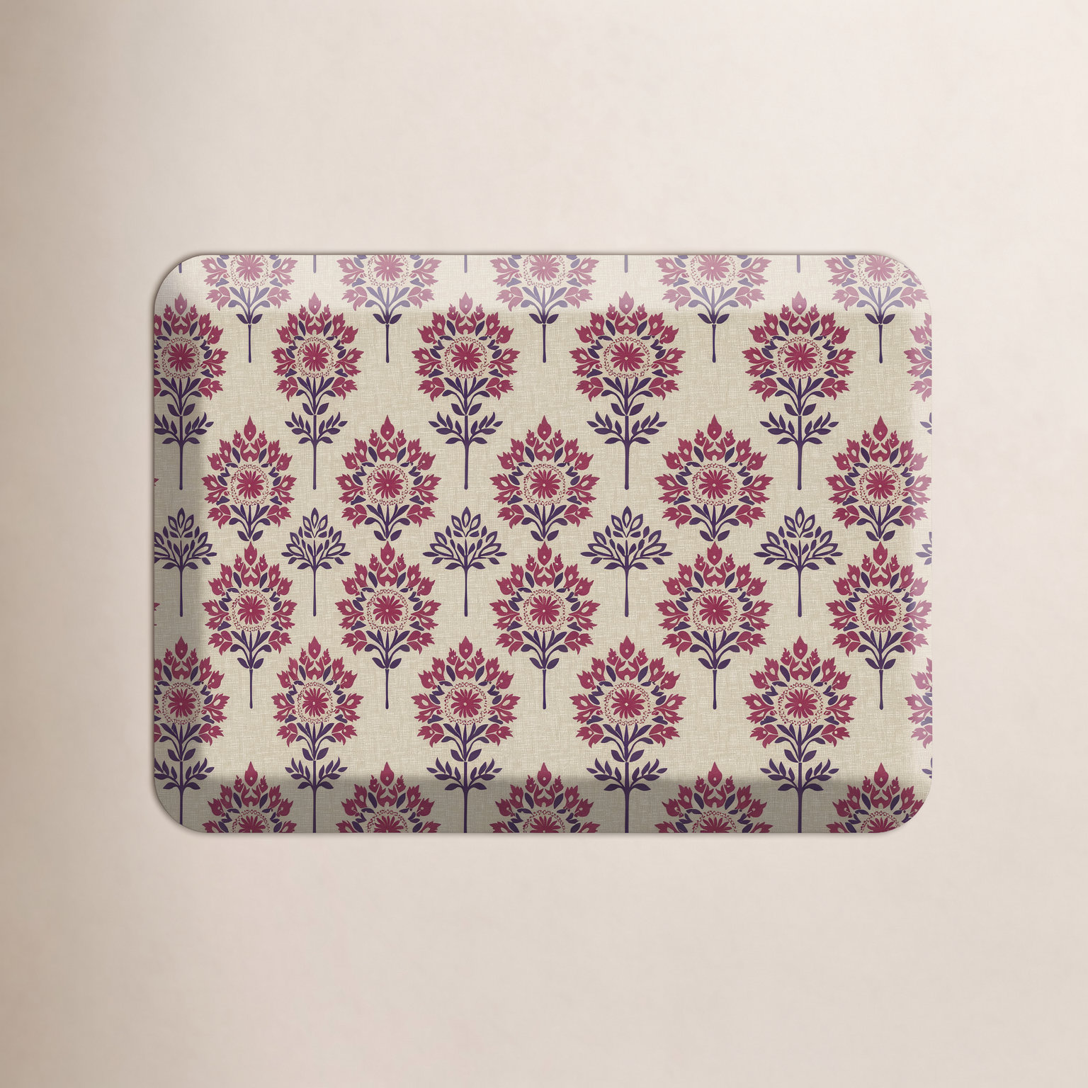 Block Print Garden Kitchen Comfort Mat, Rosewood Bloom, Rectangle 20" x 32"