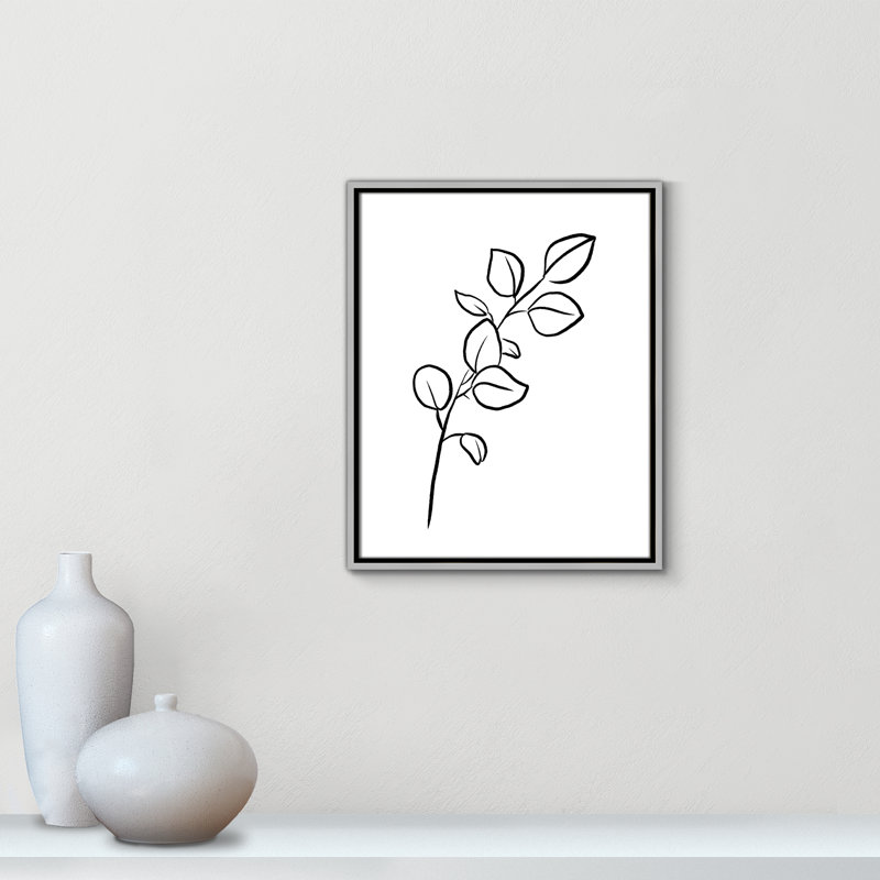 Fleurs simples 3 - reproduction de dessin, Toile avec cadre argenté, H 21,5 po x l 17,5 po x P 2 po